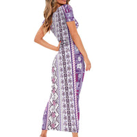 Hawaii Makahiki Turtle Short Sleeve Bodycon Dress Violet Tapa Pattern LT05 - Polynesian Pride