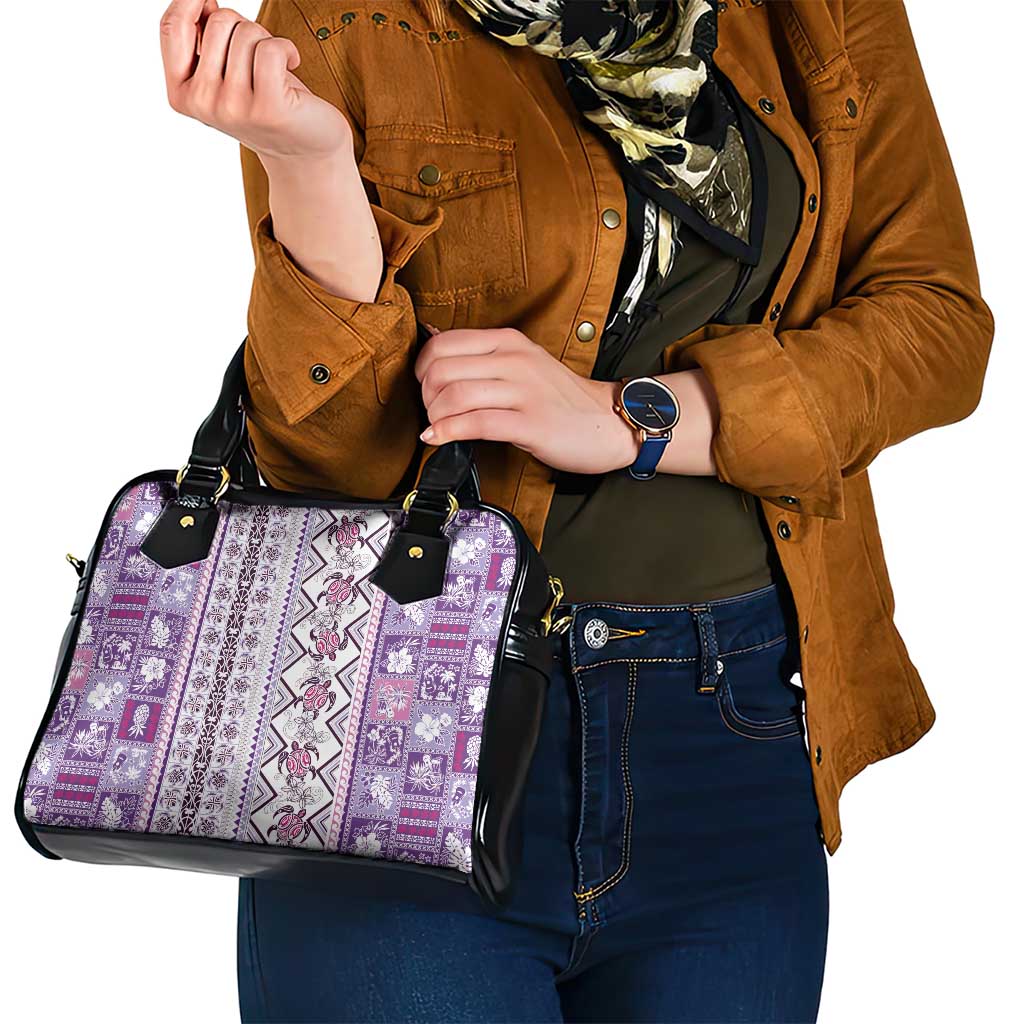 Hawaii Makahiki Turtle Shoulder Handbag Violet Tapa Pattern LT05 - Polynesian Pride