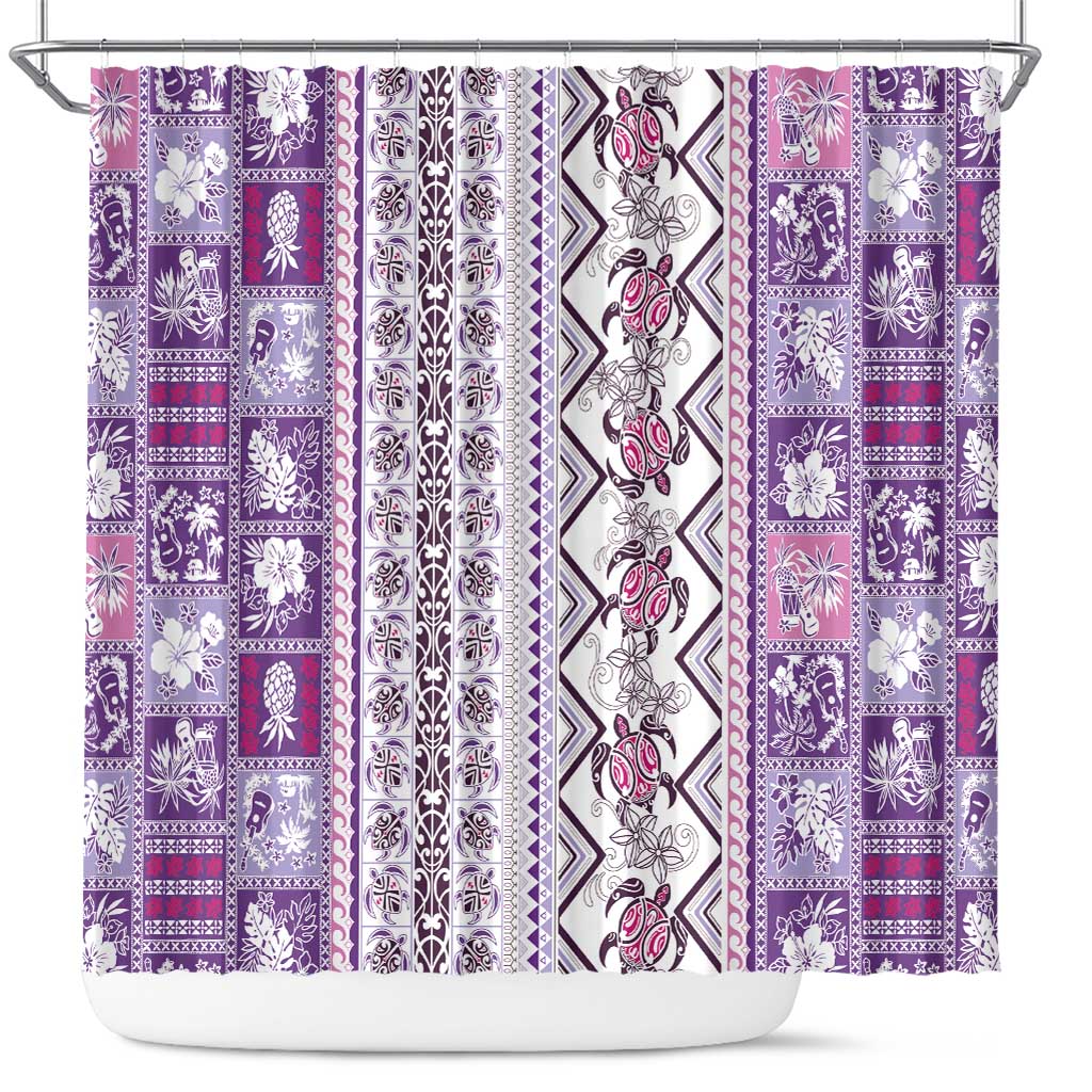 Hawaii Makahiki Turtle Shower Curtain Violet Tapa Pattern LT05 Violet - Polynesian Pride
