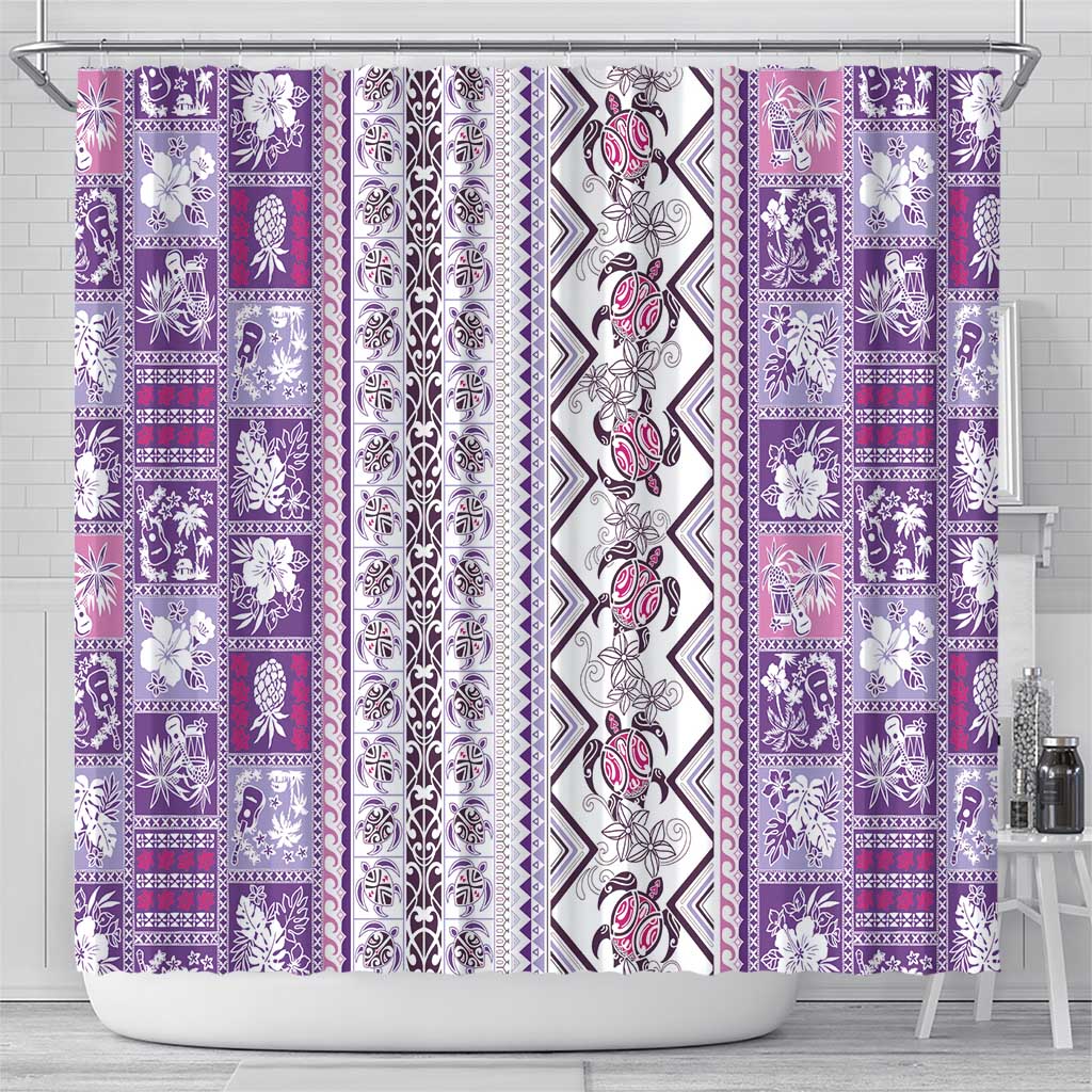 Hawaii Makahiki Turtle Shower Curtain Violet Tapa Pattern LT05 - Polynesian Pride