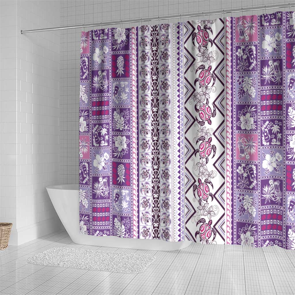 Hawaii Makahiki Turtle Shower Curtain Violet Tapa Pattern LT05 - Polynesian Pride