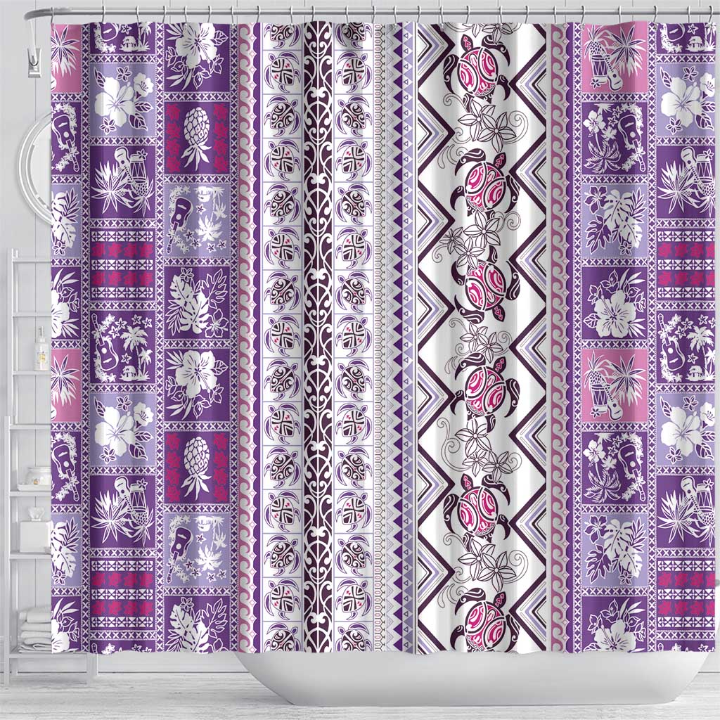 Hawaii Makahiki Turtle Shower Curtain Violet Tapa Pattern LT05 - Polynesian Pride