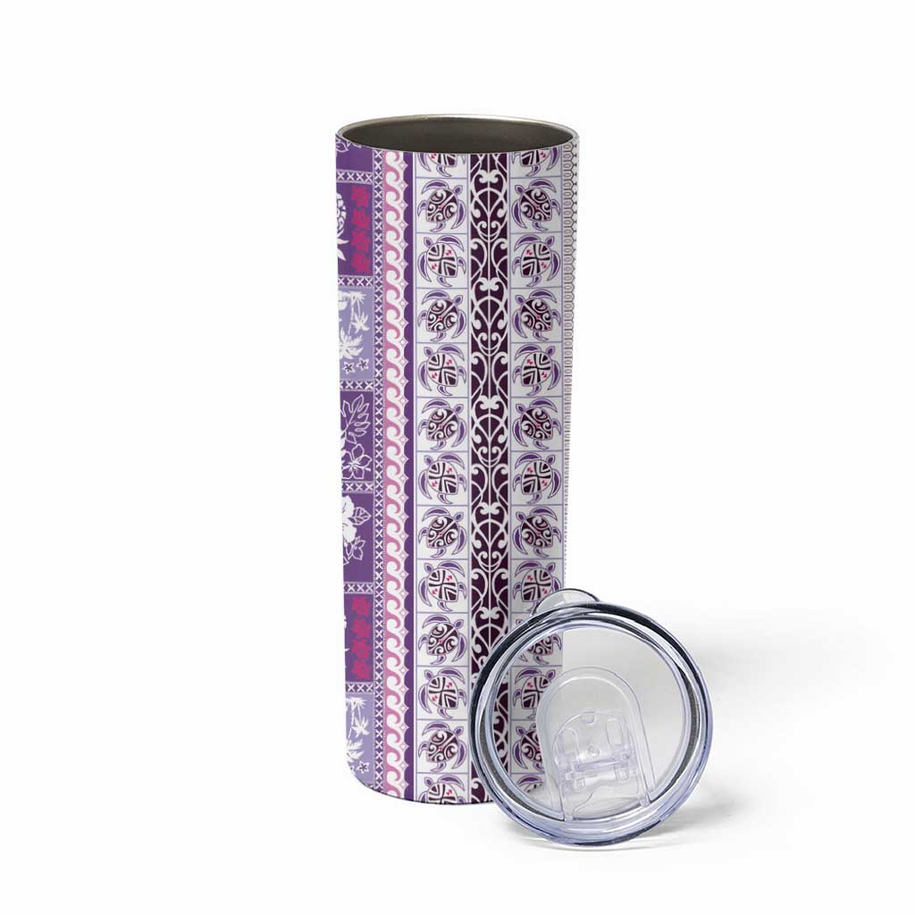 Hawaii Makahiki Turtle Skinny Tumbler Violet Tapa Pattern LT05 - Polynesian Pride