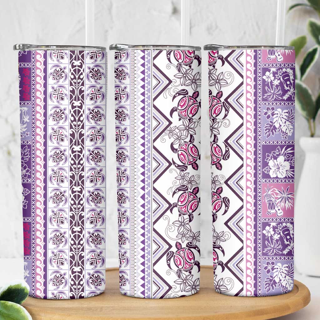 Hawaii Makahiki Turtle Skinny Tumbler Violet Tapa Pattern LT05 - Polynesian Pride