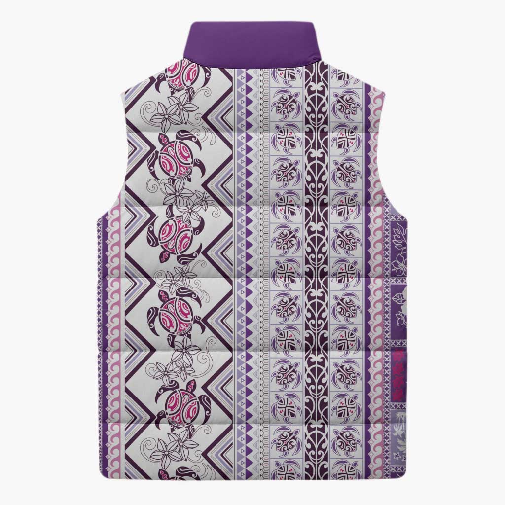 Hawaii Makahiki Turtle Sleeveless Puffer Jacket Violet Tapa Pattern LT05 - Polynesian Pride