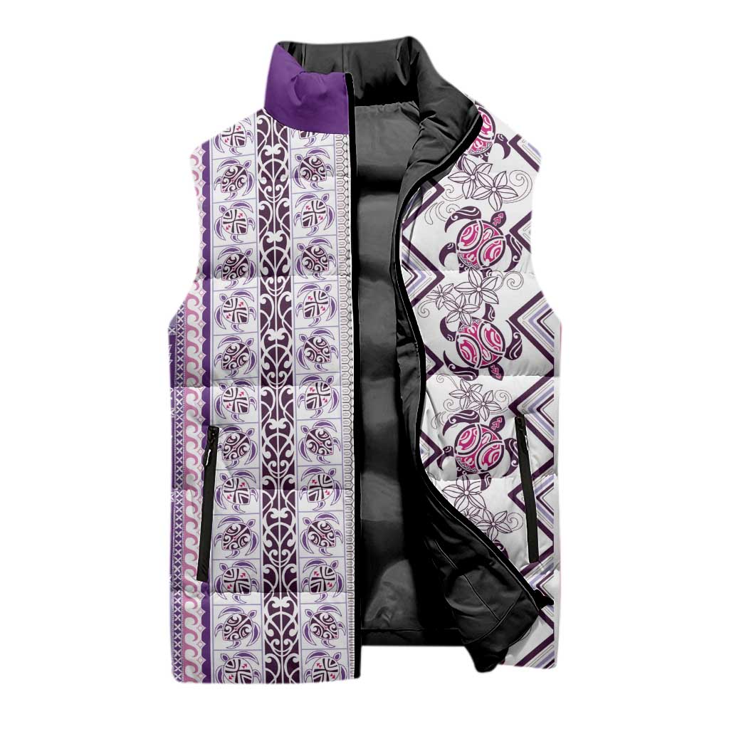 Hawaii Makahiki Turtle Sleeveless Puffer Jacket Violet Tapa Pattern LT05 - Polynesian Pride
