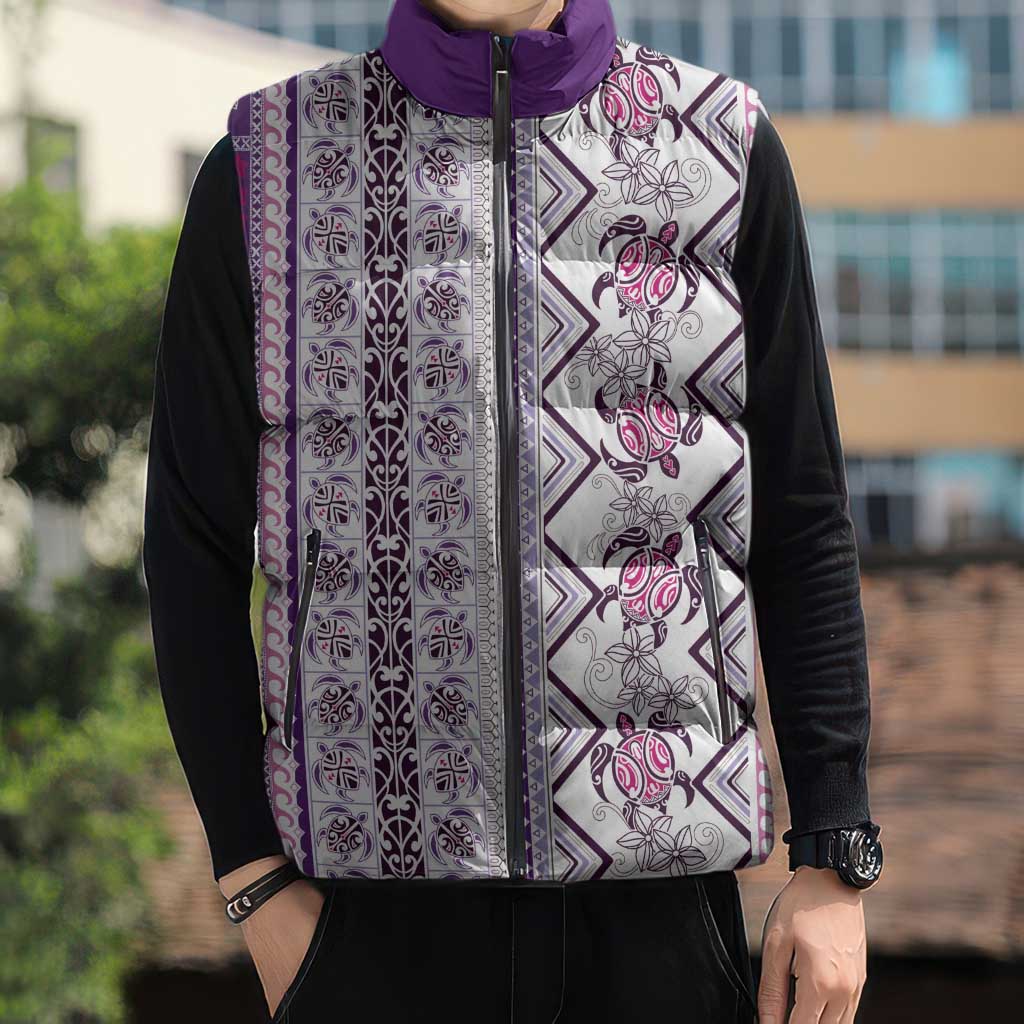 Hawaii Makahiki Turtle Sleeveless Puffer Jacket Violet Tapa Pattern LT05 - Polynesian Pride