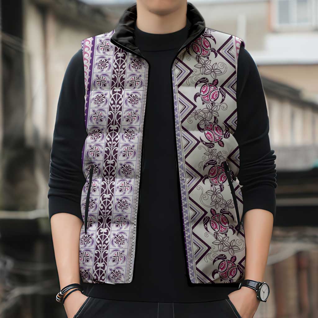 Hawaii Makahiki Turtle Sleeveless Puffer Jacket Violet Tapa Pattern LT05 - Polynesian Pride