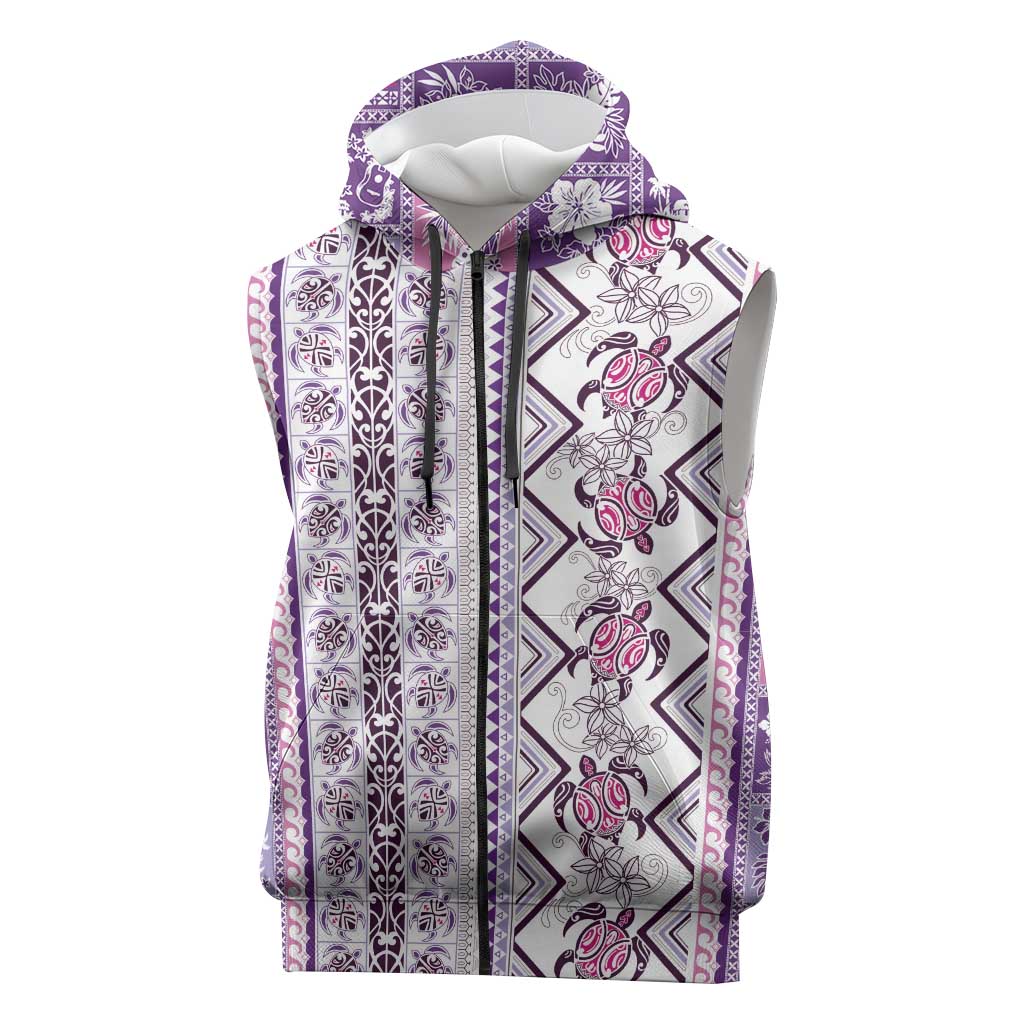 Hawaii Makahiki Turtle Sleeveless Zip Hoodie Violet Tapa Pattern LT05 Violet - Polynesian Pride