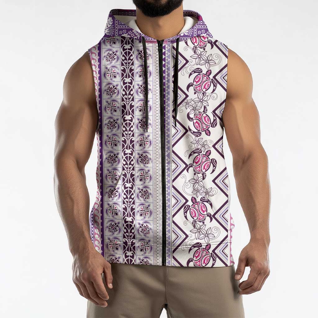 Hawaii Makahiki Turtle Sleeveless Zip Hoodie Violet Tapa Pattern LT05 - Polynesian Pride