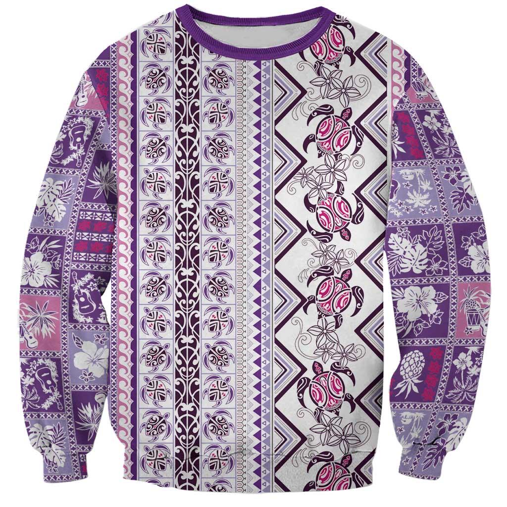 Hawaii Makahiki Turtle Sweatshirt Violet Tapa Pattern LT05 Unisex Violet - Polynesian Pride