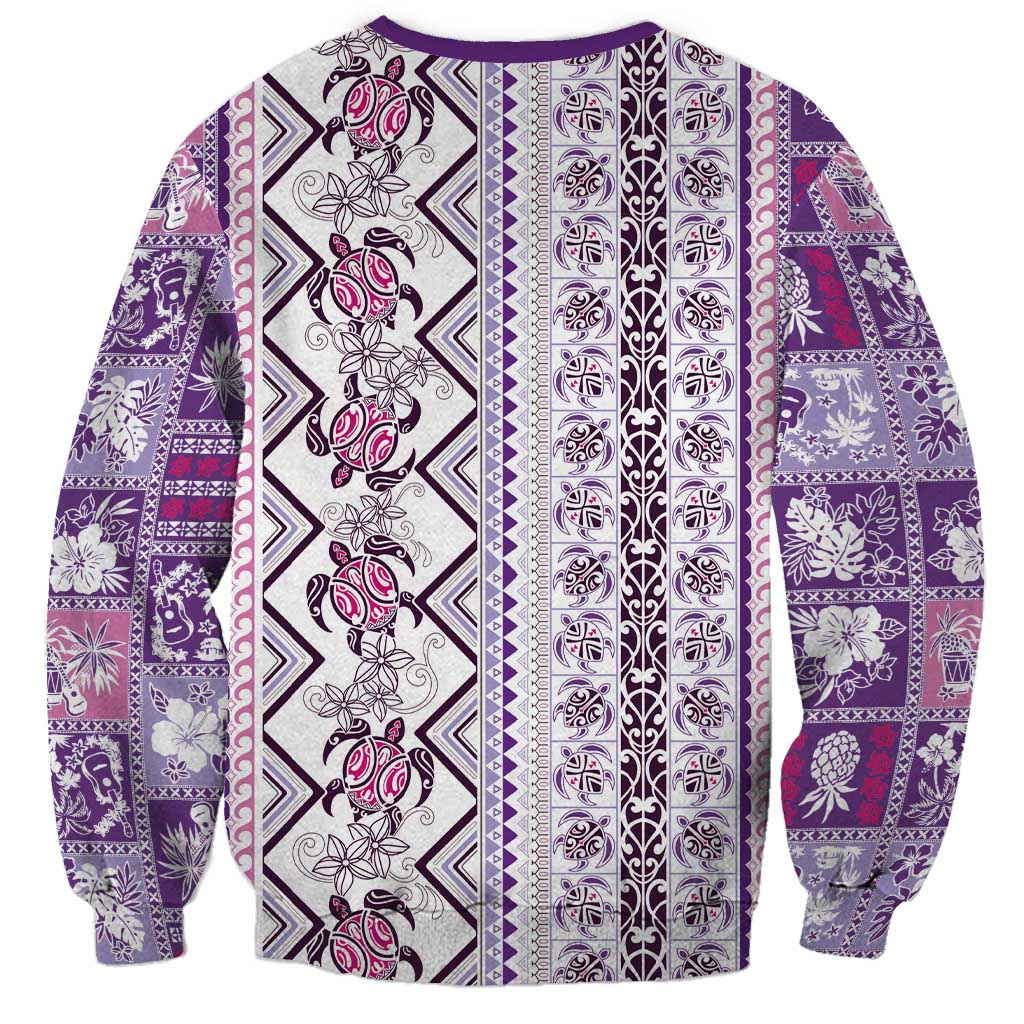 Hawaii Makahiki Turtle Sweatshirt Violet Tapa Pattern LT05 - Polynesian Pride