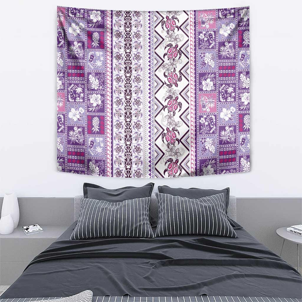 Hawaii Makahiki Turtle Tapestry Violet Tapa Pattern LT05 - Polynesian Pride