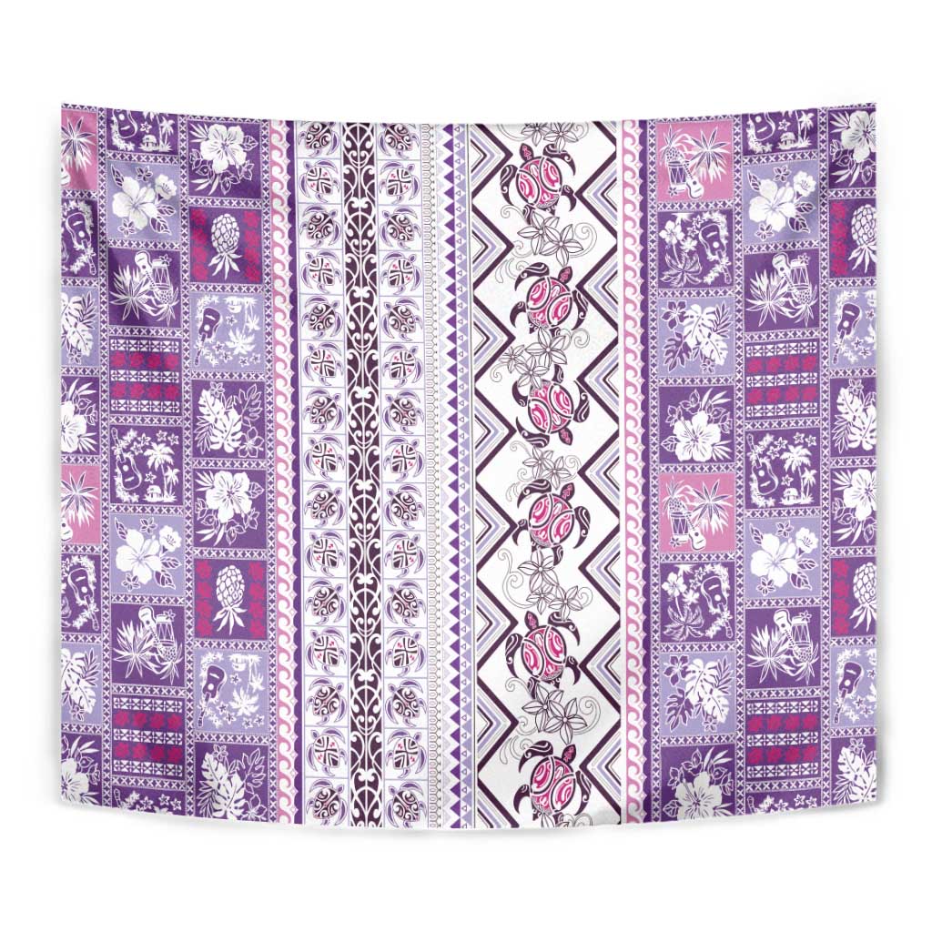 Hawaii Makahiki Turtle Tapestry Violet Tapa Pattern LT05 - Polynesian Pride