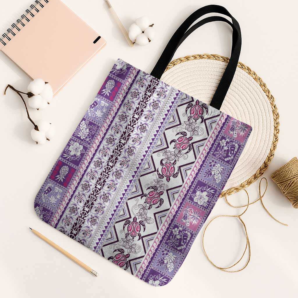 Hawaii Makahiki Turtle Tote Bag Violet Tapa Pattern LT05 Black Strap One Size Violet - Polynesian Pride