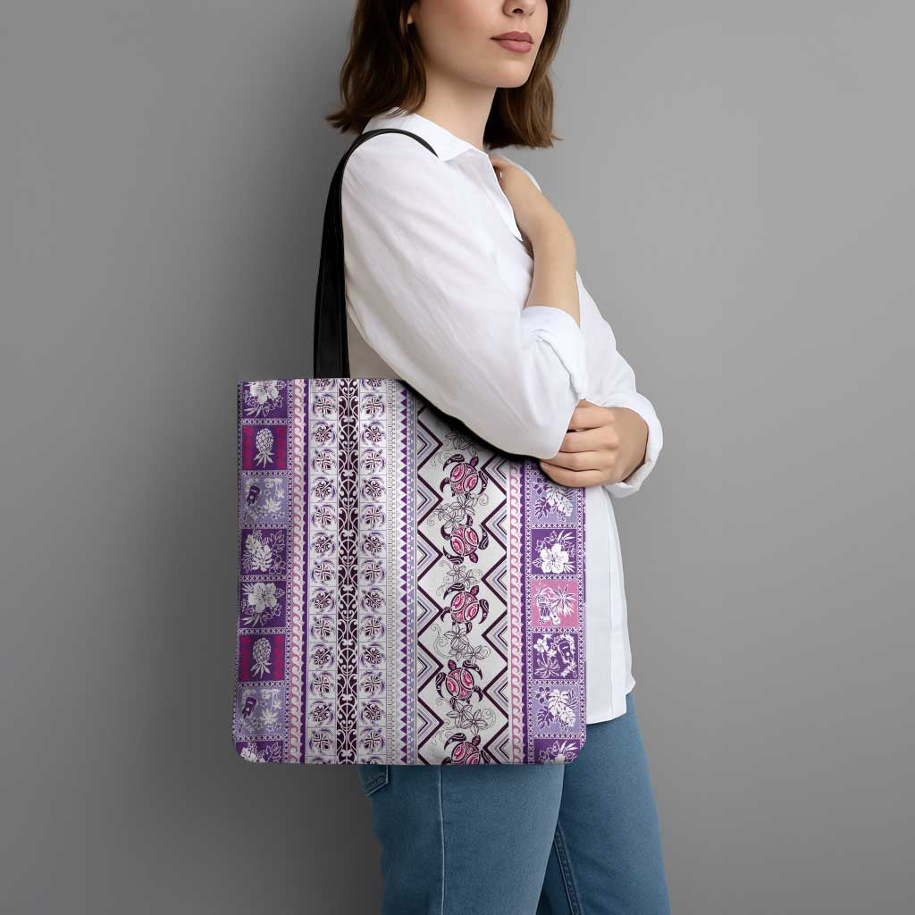 Hawaii Makahiki Turtle Tote Bag Violet Tapa Pattern LT05 - Polynesian Pride