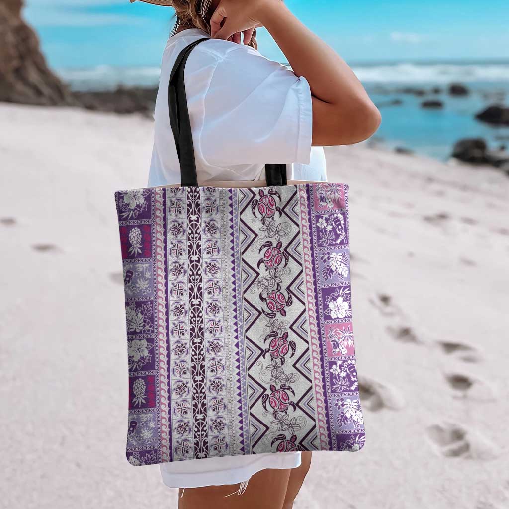 Hawaii Makahiki Turtle Tote Bag Violet Tapa Pattern LT05 - Polynesian Pride