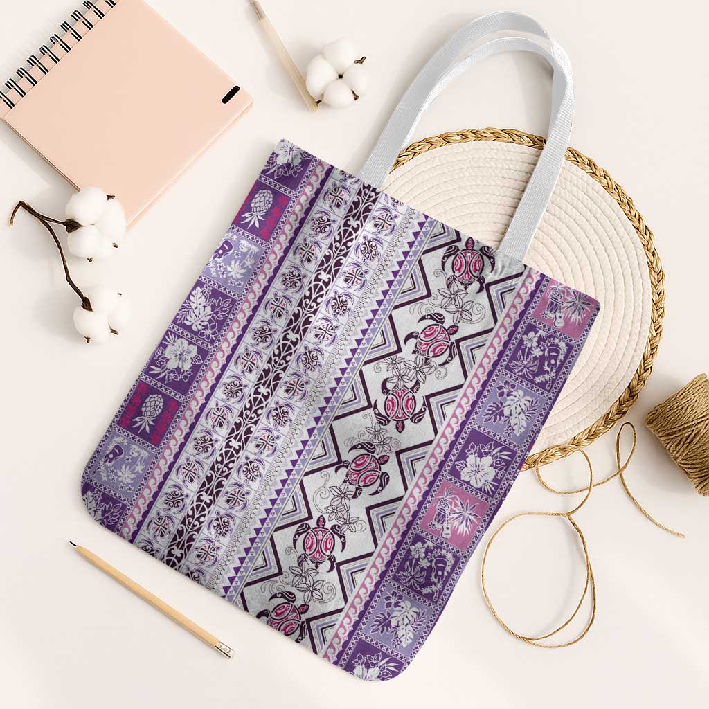 Hawaii Makahiki Turtle Tote Bag Violet Tapa Pattern LT05 White Strap One Size Violet - Polynesian Pride