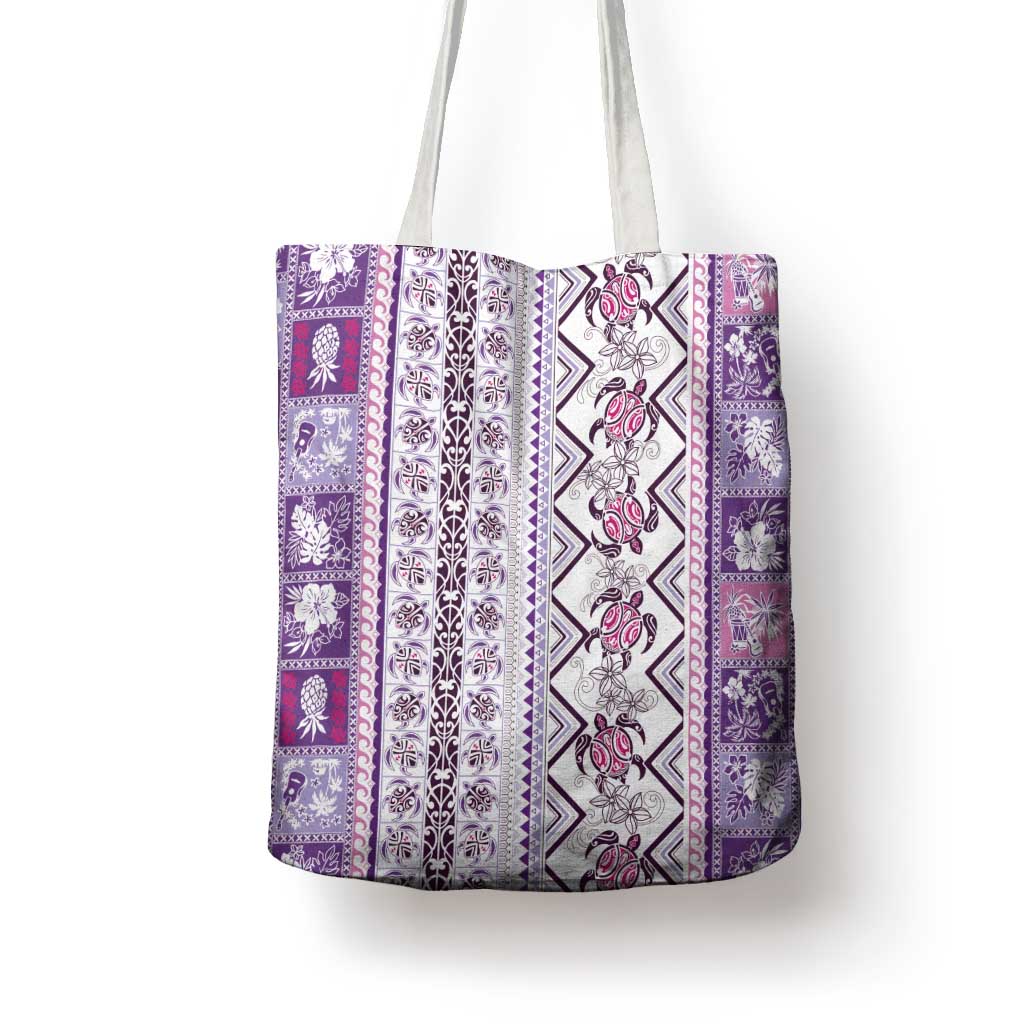 Hawaii Makahiki Turtle Tote Bag Violet Tapa Pattern LT05 - Polynesian Pride