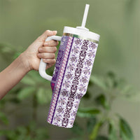Hawaii Makahiki Turtle Tumbler With Handle Violet Tapa Pattern LT05 - Polynesian Pride