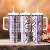 Hawaii Makahiki Turtle Tumbler With Handle Violet Tapa Pattern LT05 - Polynesian Pride