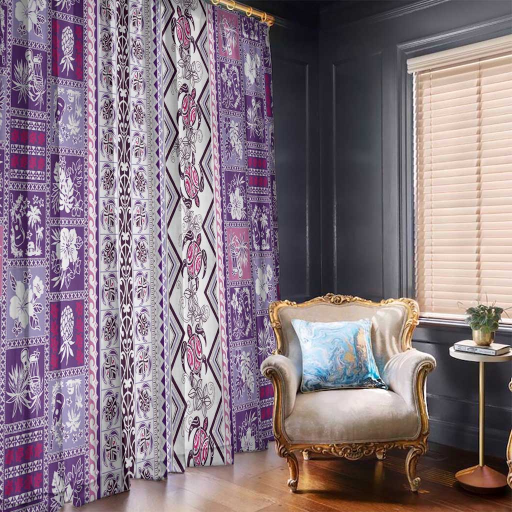 Hawaii Makahiki Turtle Window Curtain Violet Tapa Pattern LT05 - Polynesian Pride