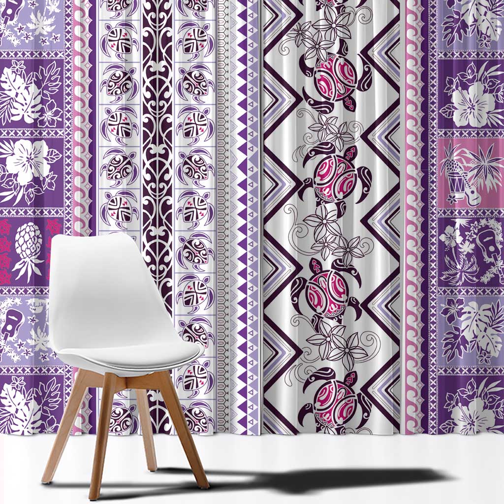 Hawaii Makahiki Turtle Window Curtain Violet Tapa Pattern LT05 - Polynesian Pride