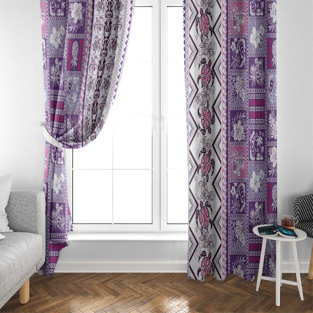 Hawaii Makahiki Turtle Window Curtain Violet Tapa Pattern LT05 - Polynesian Pride