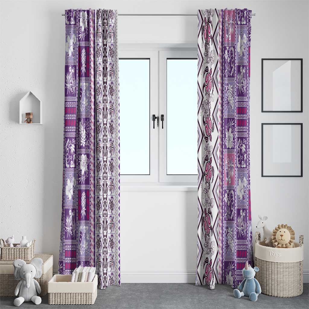 Hawaii Makahiki Turtle Window Curtain Violet Tapa Pattern LT05 - Polynesian Pride