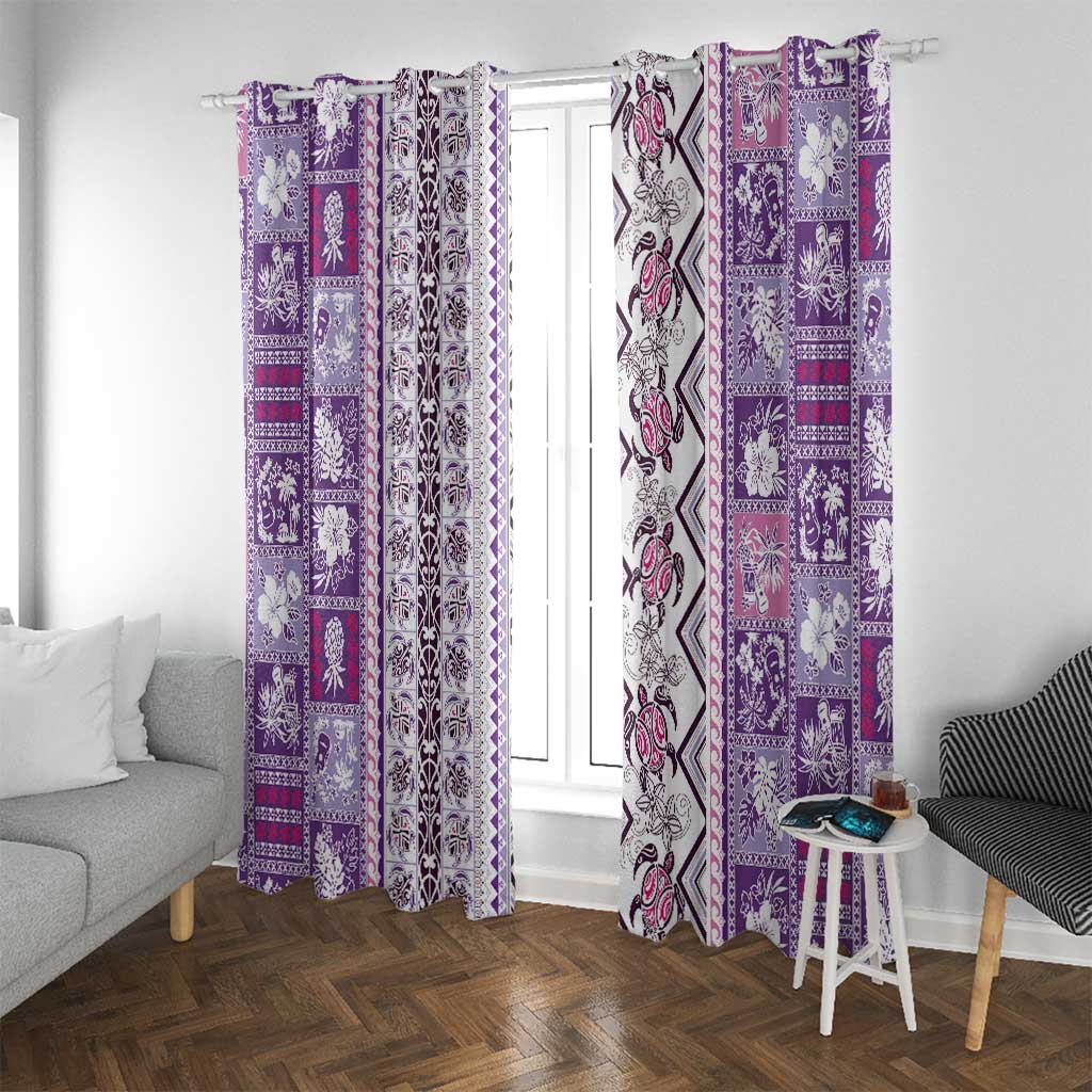 Hawaii Makahiki Turtle Window Curtain Violet Tapa Pattern LT05 With Grommets Violet - Polynesian Pride