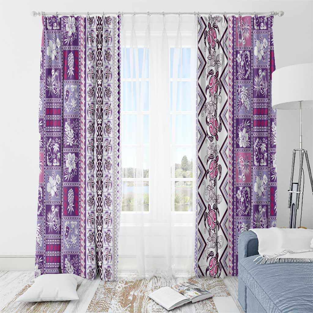 Hawaii Makahiki Turtle Window Curtain Violet Tapa Pattern LT05 - Polynesian Pride