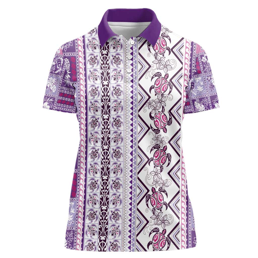 Hawaii Makahiki Turtle Women Polo Shirt Violet Tapa Pattern LT05 Female Violet - Polynesian Pride