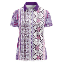 Hawaii Makahiki Turtle Women Polo Shirt Violet Tapa Pattern LT05 Female Violet - Polynesian Pride