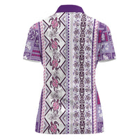 Hawaii Makahiki Turtle Women Polo Shirt Violet Tapa Pattern LT05 - Polynesian Pride