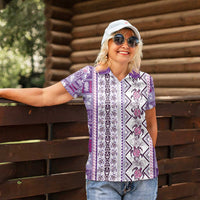 Hawaii Makahiki Turtle Women Polo Shirt Violet Tapa Pattern LT05 - Polynesian Pride