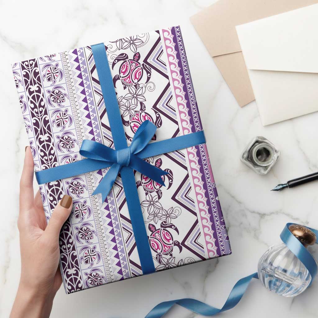 Hawaii Makahiki Turtle Wrapping Paper Violet Tapa Pattern LT05 - Polynesian Pride