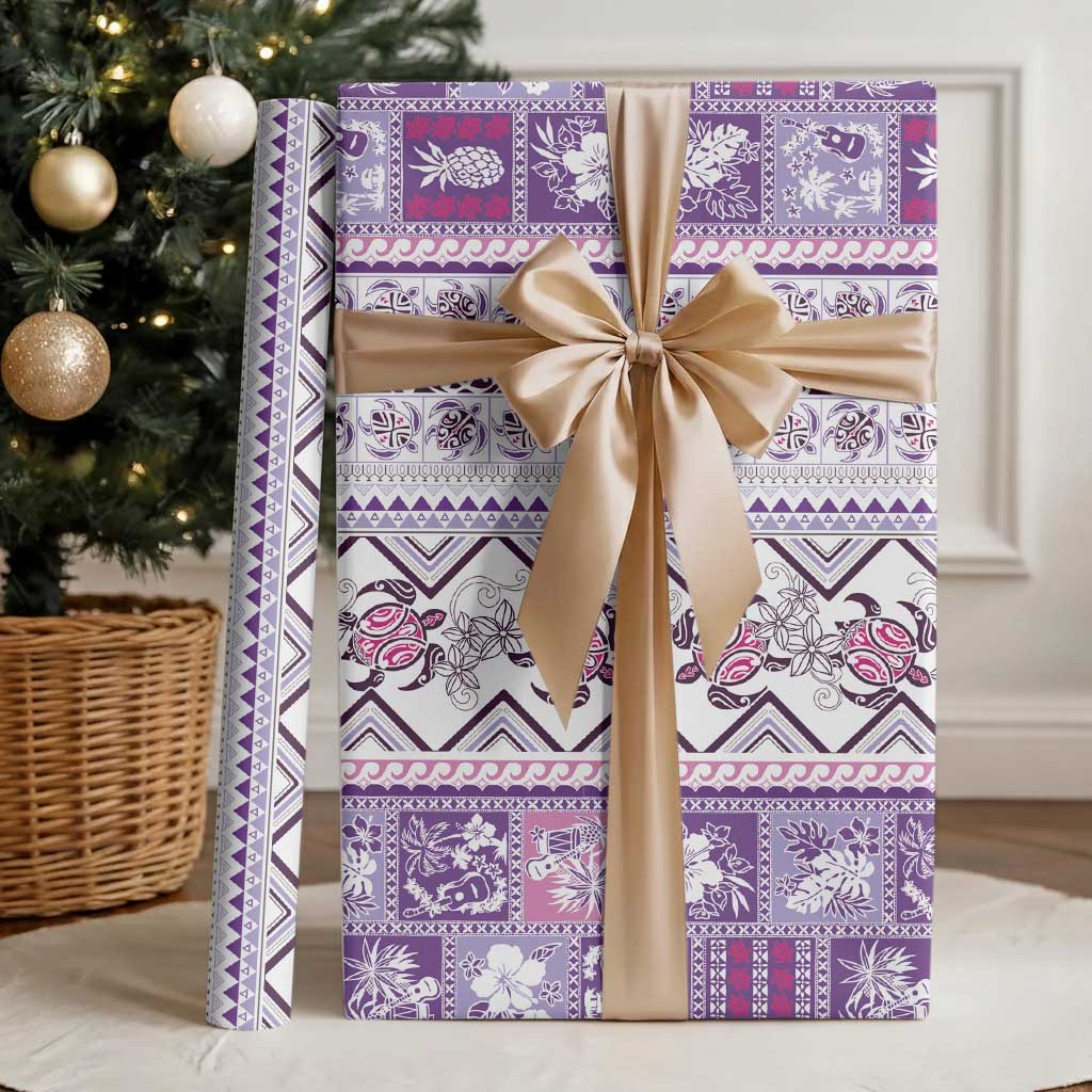 Hawaii Makahiki Turtle Wrapping Paper Violet Tapa Pattern LT05 - Polynesian Pride