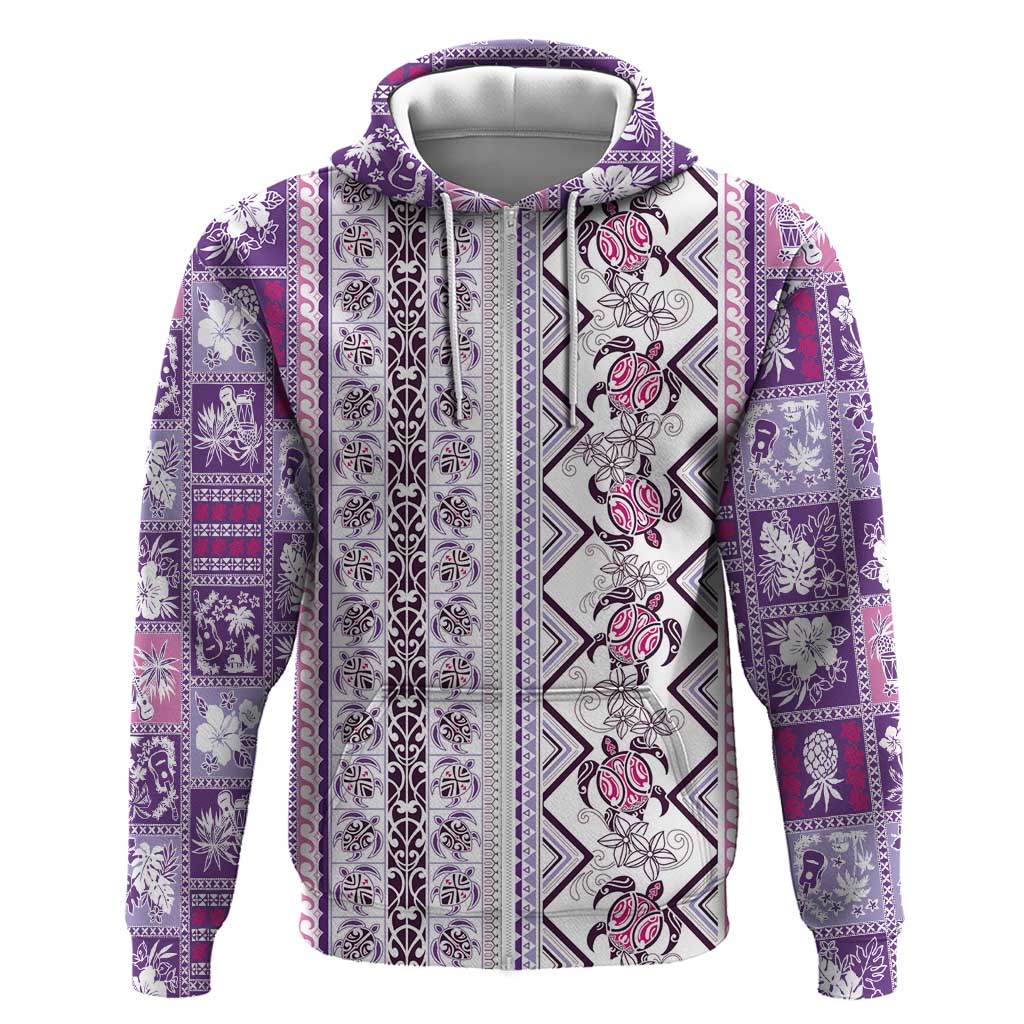 Hawaii Makahiki Turtle Zip Hoodie Violet Tapa Pattern LT05 Zip Hoodie Violet - Polynesian Pride