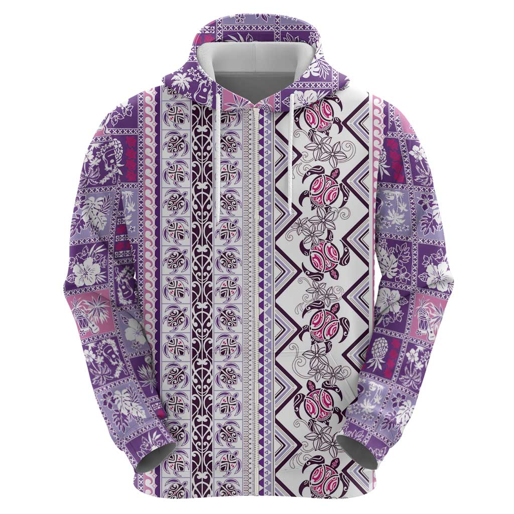 Hawaii Makahiki Turtle Zip Hoodie Violet Tapa Pattern LT05 - Polynesian Pride