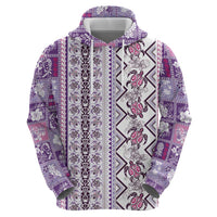 Hawaii Makahiki Turtle Zip Hoodie Violet Tapa Pattern LT05 - Polynesian Pride