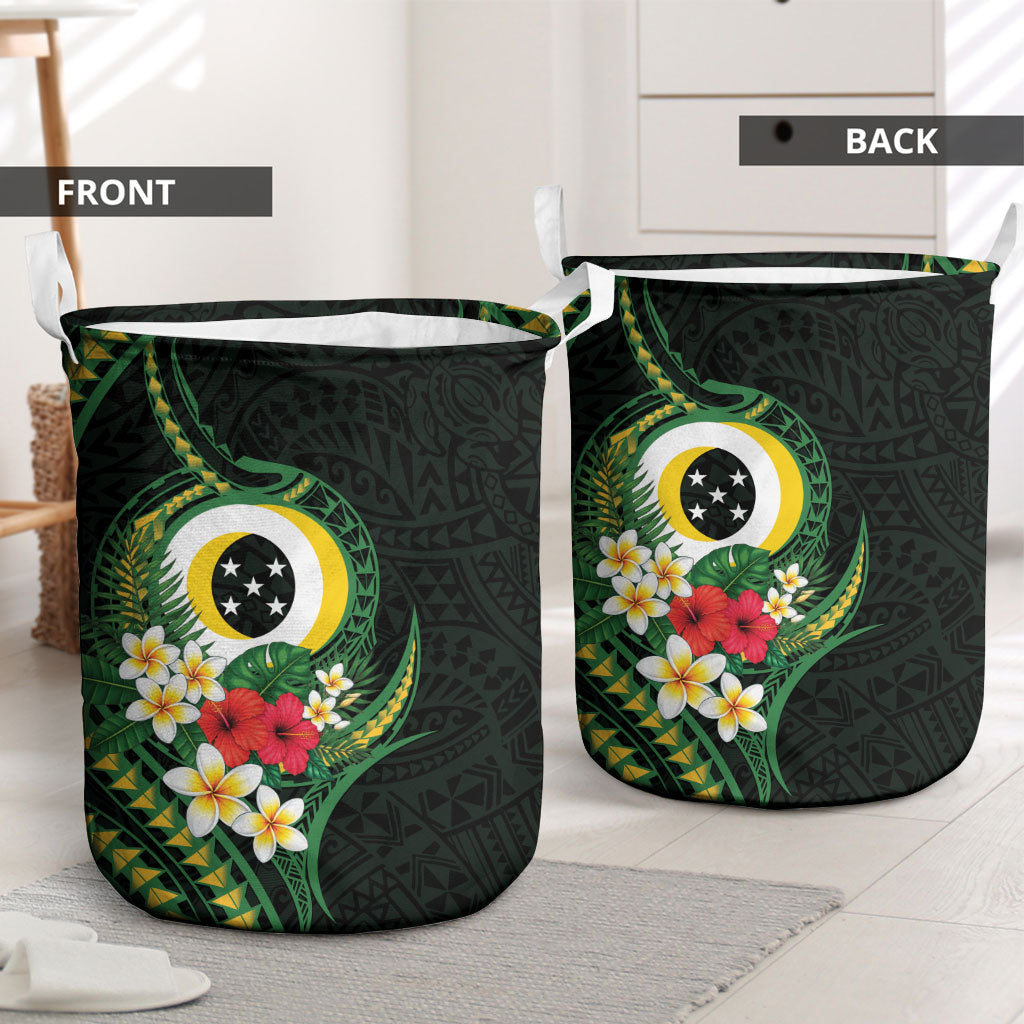 Solomon Islands Western Province Laundry Basket Polynesian Pattern With Tropical Flowers LT05 - Polynesian Pride