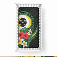 Solomon Islands Western Province Baby Bed Cover Polynesian Pattern With Tropical Flowers LT05 28 × 52 in Green - Polynesian Pride