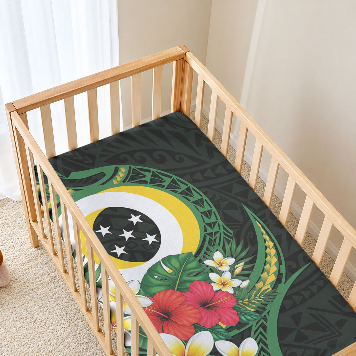 Solomon Islands Western Province Baby Bed Cover Polynesian Pattern With Tropical Flowers LT05 - Polynesian Pride