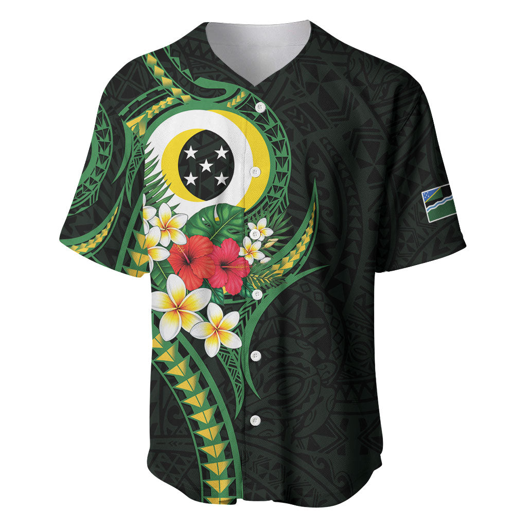 Solomon Islands Western Province Baseball Jersey Polynesian Pattern With Tropical Flowers LT05 Green - Polynesian Pride