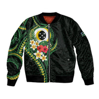 Solomon Islands Western Province Bomber Jacket Polynesian Pattern With Tropical Flowers LT05 Unisex Green - Polynesian Pride