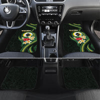 Solomon Islands Western Province Car Mats Polynesian Pattern With Tropical Flowers LT05 Set 4pcs Green - Polynesian Pride