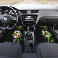 Solomon Islands Western Province Car Mats Polynesian Pattern With Tropical Flowers LT05 Set 2pcs - Front Green - Polynesian Pride
