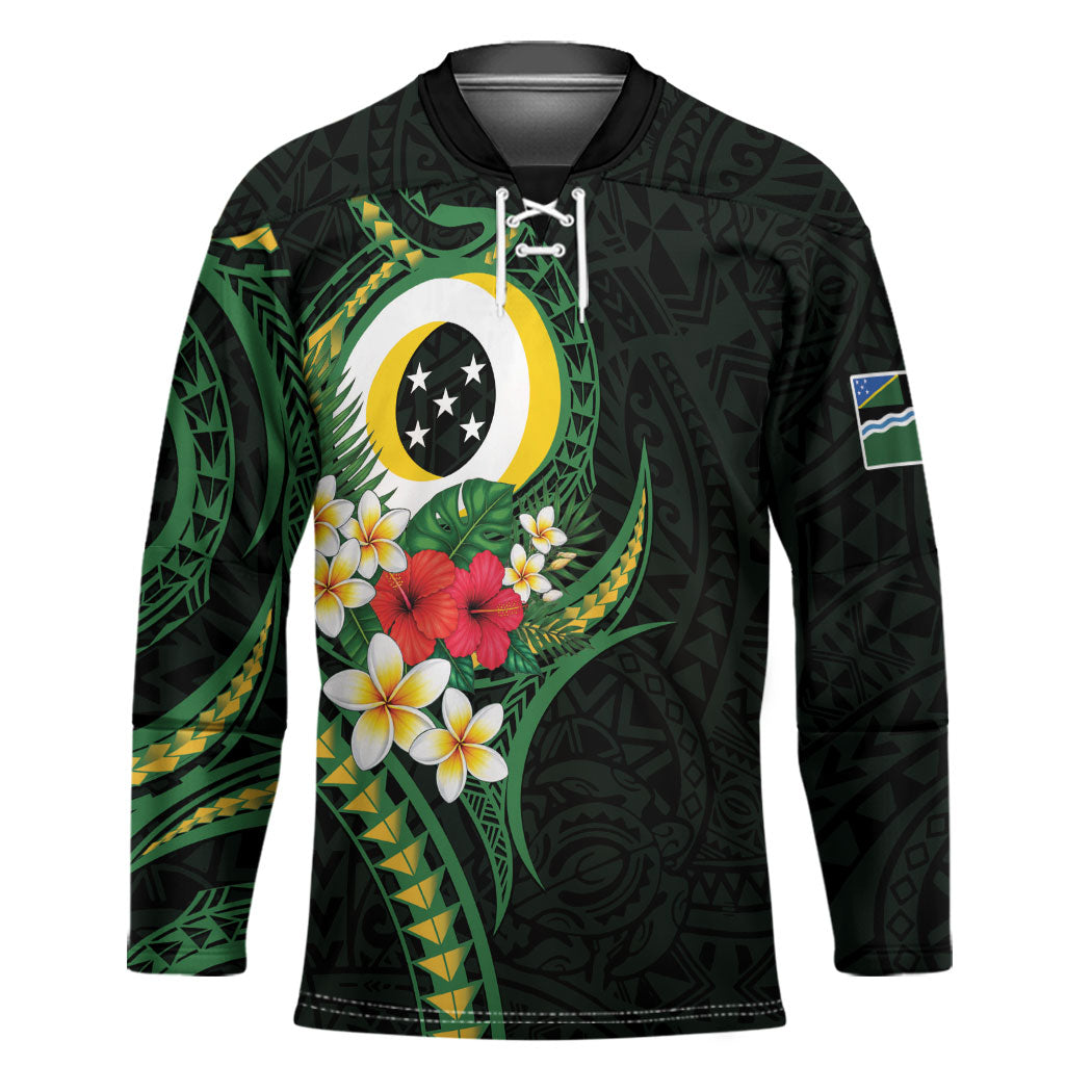 Solomon Islands Western Province Hockey Jersey Polynesian Pattern With Tropical Flowers LT05 Unisex Green - Polynesian Pride