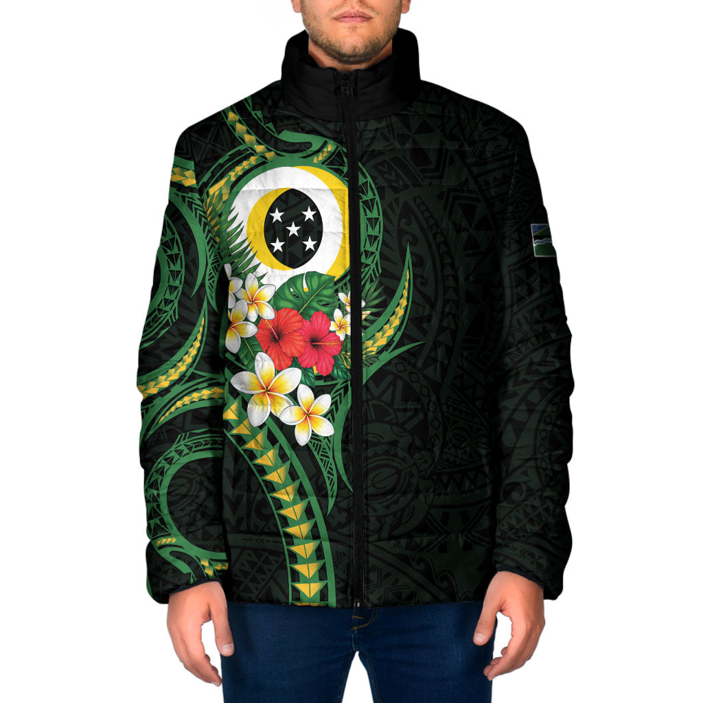 Solomon Islands Western Province Padded Jacket Polynesian Pattern With Tropical Flowers LT05 Men Green - Polynesian Pride