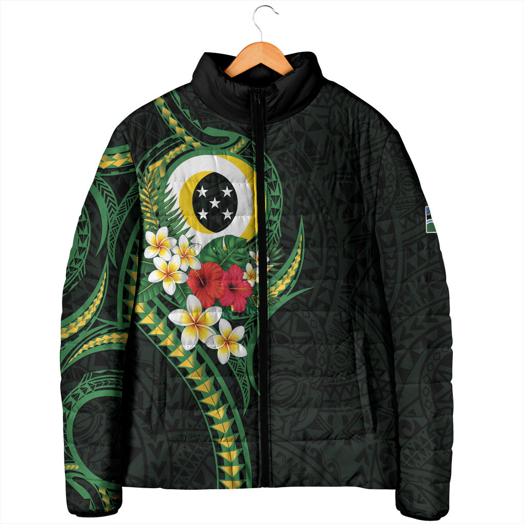 Solomon Islands Western Province Padded Jacket Polynesian Pattern With Tropical Flowers LT05 - Polynesian Pride